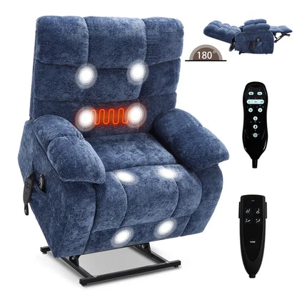 Lift Recliner Chair Heat Massage Dual Motor Infinite Position Up to 350 LBS Large Electric Power Lift Recliners with Power-Remote, Medium-firm and Heavy duty, Blue