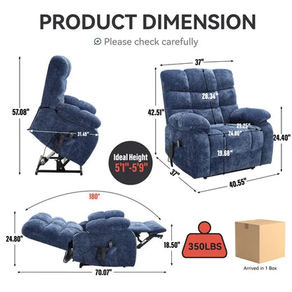 Lift Recliner Chair Heat Massage Dual Motor Infinite Position Up to 350 LBS Large Electric Power Lift Recliners with Power-Remote, Medium-firm and Heavy duty, Blue