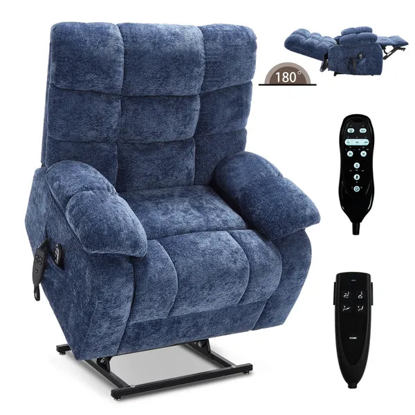 Lift Recliner Chair Heat Massage Dual Motor Infinite Position Up to 350 LBS Large Electric Power Lift Recliners with Power-Remote, Medium-firm and Heavy duty, Blue