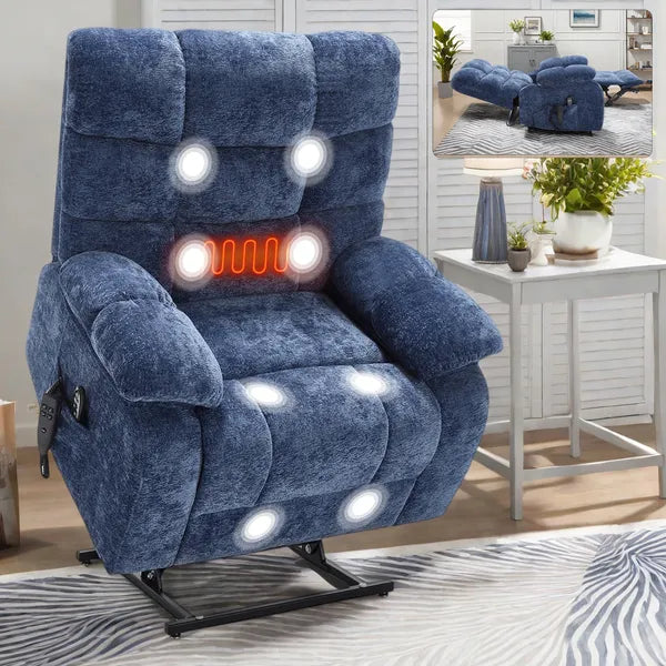 Lift Recliner Chair Heat Massage Dual Motor Infinite Position Up to 350 LBS Large Electric Power Lift Recliners with Power-Remote, Medium-firm and Heavy duty, Blue