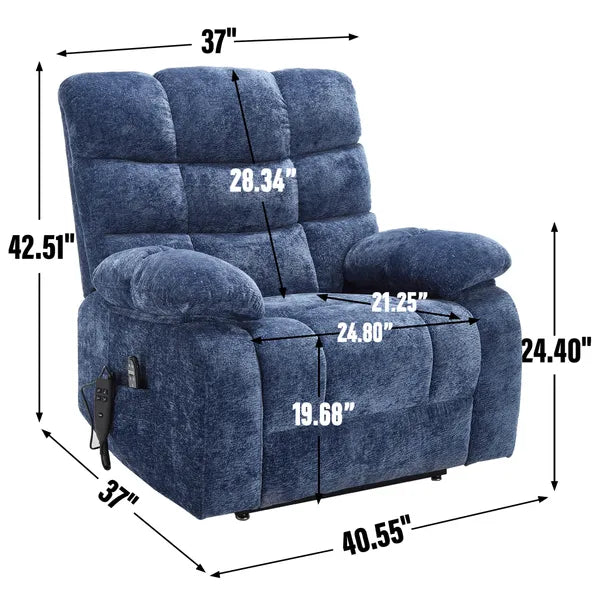 Lift Recliner Chair Heat Massage Dual Motor Infinite Position Up to 350 LBS Large Electric Power Lift Recliners with Power-Remote, Medium-firm and Heavy duty, Blue