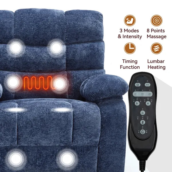 Lift Recliner Chair Heat Massage Dual Motor Infinite Position Up to 350 LBS Large Electric Power Lift Recliners with Power-Remote, Medium-firm and Heavy duty, Blue