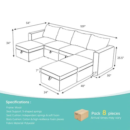 Livelylodge Modern L-Shaped Modular Sectional Sofa, Polyester Upholstery with Sturdy Wooden Frame, Comfortable Couch for Living Room or Office, Space-Saving Design 109''L x 78''W x 34''H