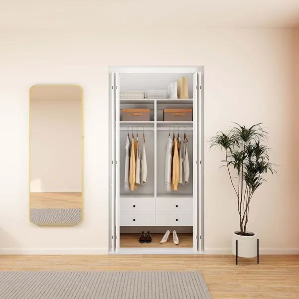 Livelylodge Modular Closet Organizer System: Modern White Open Wardrobe Closet for Bedroom Walk In Closet with 2 Drawers & 6 Shelves & 1 Hanging Rods Storage closet 54.6"L*17.16"W*70.2"H