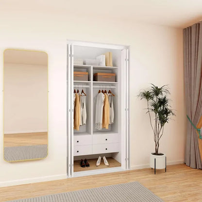 Livelylodge Modular Closet Organizer System: Modern White Open Wardrobe Closet for Bedroom Walk In Closet with 2 Drawers & 6 Shelves & 1 Hanging Rods Storage closet 54.6"L*17.16"W*70.2"H