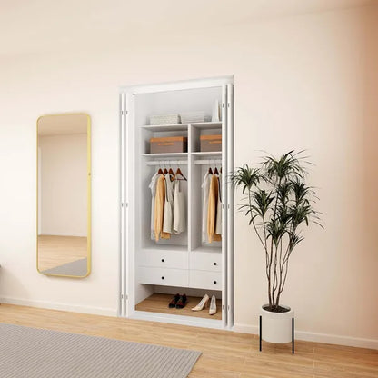 Livelylodge Modular Closet Organizer System: Modern White Open Wardrobe Closet for Bedroom Walk In Closet with 2 Drawers & 6 Shelves & 1 Hanging Rods Storage closet 54.6"L*17.16"W*70.2"H