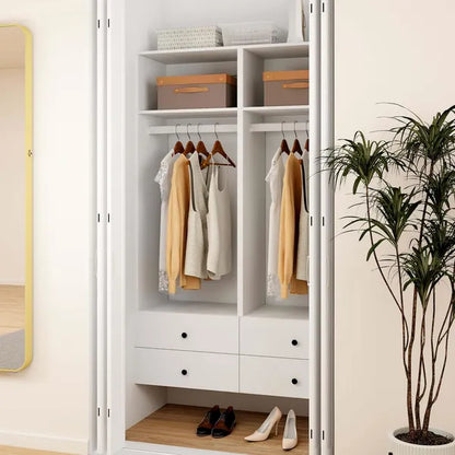 Livelylodge Modular Closet Organizer System: Modern White Open Wardrobe Closet for Bedroom Walk In Closet with 2 Drawers & 6 Shelves & 1 Hanging Rods Storage closet 54.6"L*17.16"W*70.2"H