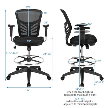 Mesh Drafting Chair Office Chair with Adjustable Armrests and Foot-Ring