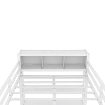 Metal Loft Bed with Wardrobe And L-shaped Desk, Full Size Loft Bed with Storage Cubes and Shelves, Heavy Duty Loft Bed for Kids Teens Adults, White(Pre-sale date: August 10th)