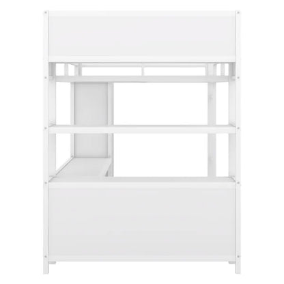 Metal Loft Bed with Wardrobe And L-shaped Desk, Full Size Loft Bed with Storage Cubes and Shelves, Heavy Duty Loft Bed for Kids Teens Adults, White(Pre-sale date: August 10th)