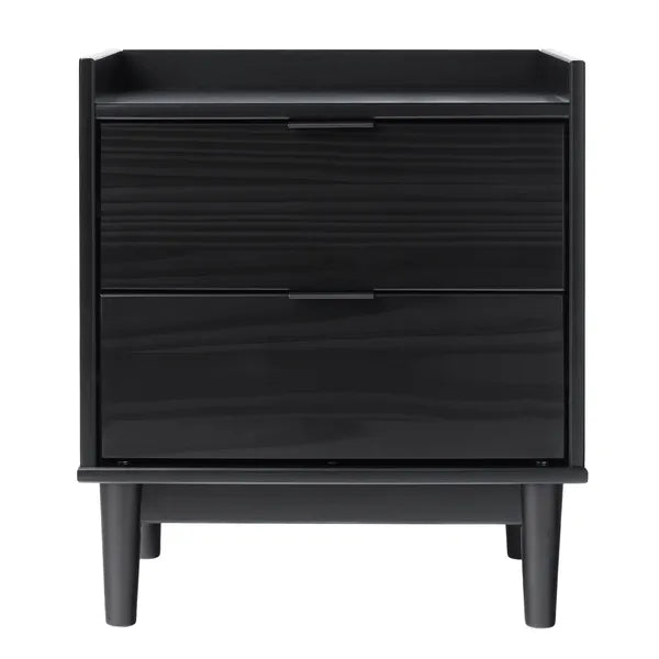 Mid-Century Modern 2-Drawer Solid Wood Nightstand – Black