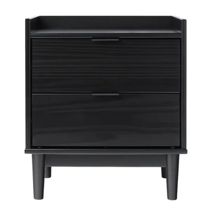 Mid-Century Modern 2-Drawer Solid Wood Nightstand – Black