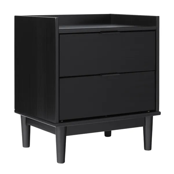 Mid-Century Modern 2-Drawer Solid Wood Nightstand – Black