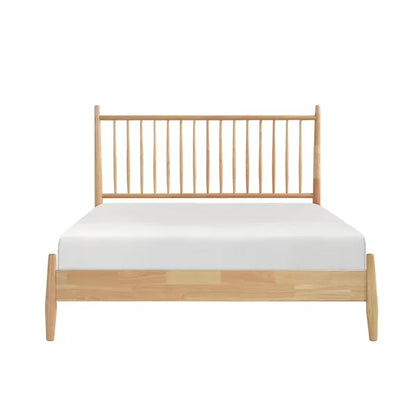 Mid-Century Modern Design Full Platform Bed 1pc Natural Finish Wooden Bedroom Furniture Vertical Slats Headboard, Bed in a Box