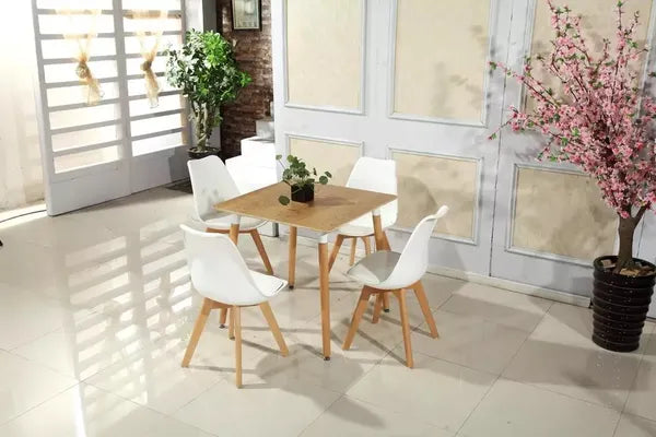 Mid Century Modern Dining Chairs, with Wood Legs, Armless Kitchen Chairs, Shell Lounge Plastic Side Chair with Soft Padded Kitchen, Dining Room, Living Room, Set of 4