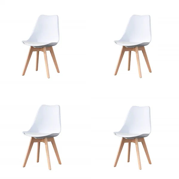 Mid Century Modern Dining Chairs, with Wood Legs, Armless Kitchen Chairs, Shell Lounge Plastic Side Chair with Soft Padded Kitchen, Dining Room, Living Room, Set of 4