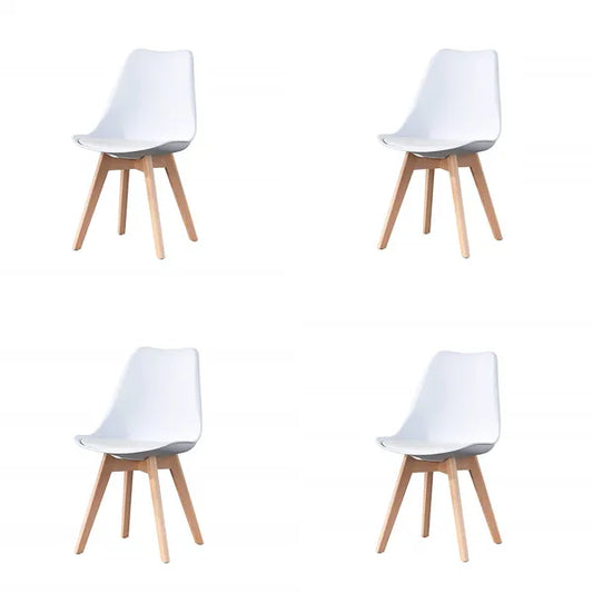 Mid Century Modern Dining Chairs, with Wood Legs, Armless Kitchen Chairs, Shell Lounge Plastic Side Chair with Soft Padded Kitchen, Dining Room, Living Room, Set of 4