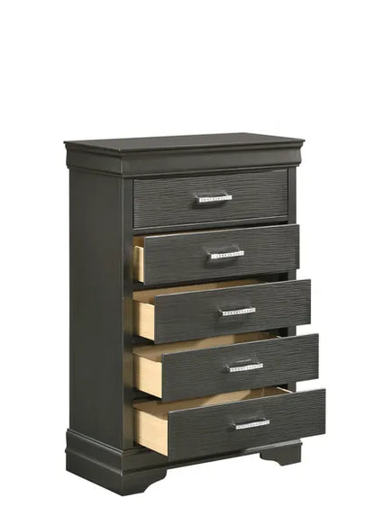 Modern 5 Drawers Chest made with Wood in Gray