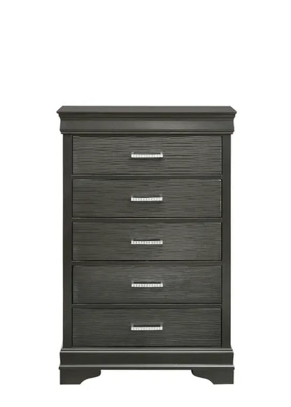 Modern 5 Drawers Chest made with Wood in Gray