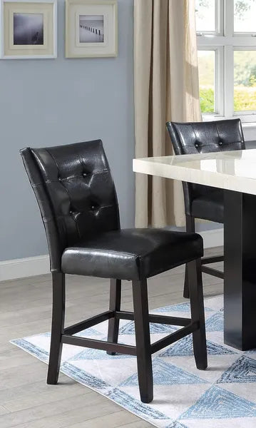 Modern Counter Height Chairs Black Faux Leather Tufted Set of 2 High Chairs Dining Seating