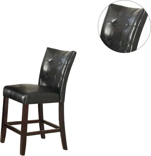 Modern Counter Height Chairs Black Faux Leather Tufted Set of 2 High Chairs Dining Seating