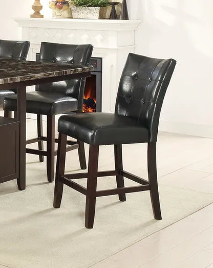 Modern Counter Height Chairs Black Faux Leather Tufted Set of 2 High Chairs Dining Seating