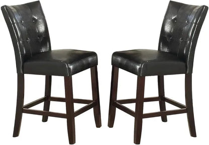 Modern Counter Height Chairs Black Faux Leather Tufted Set of 2 High Chairs Dining Seating