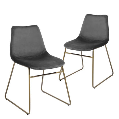 Modern Dining Chairs Set of 2;  Velvet Upholstered Side Chairs with Golden Metal Legs for Dining Room Furniture