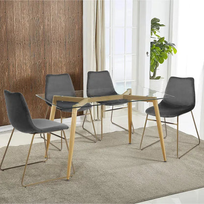 Modern Dining Chairs Set of 2;  Velvet Upholstered Side Chairs with Golden Metal Legs for Dining Room Furniture