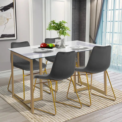 Modern Dining Chairs Set of 2;  Velvet Upholstered Side Chairs with Golden Metal Legs for Dining Room Furniture