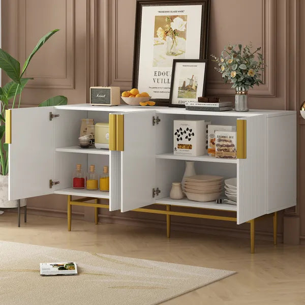 Modern Elegant 4-door Sideboard Gold Metal Handle Buffet Cabinet for Dining Room,Living Room,Bedroom,Hallway