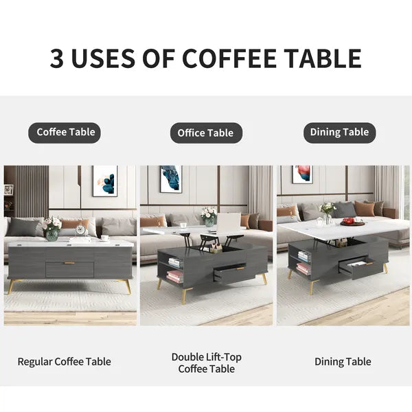 Modern Lift Top Coffee Table Multi Functional Table with Drawers