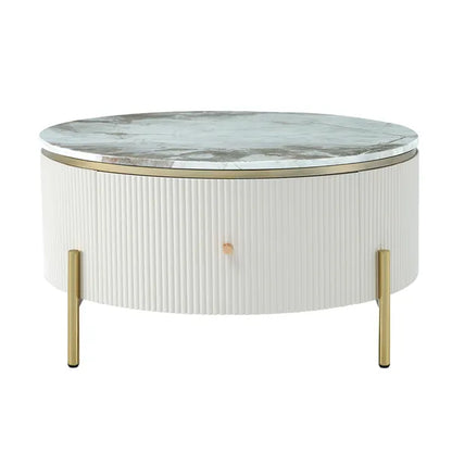 Modern Round Coffee Table with 2 large Drawers Storage Accent Table(31.5'')