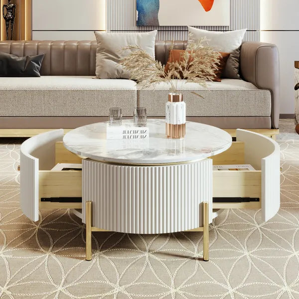 Modern Round Coffee Table with 2 large Drawers Storage Accent Table(31.5'')