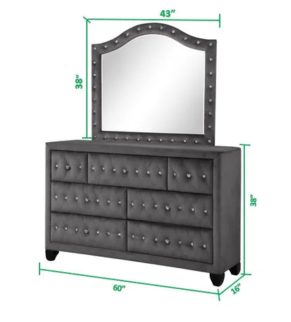 Modern Style Crystal Tufted Upholstery 7-Drawer Dresser finished with Velvet Fabric made with Wood in Gray