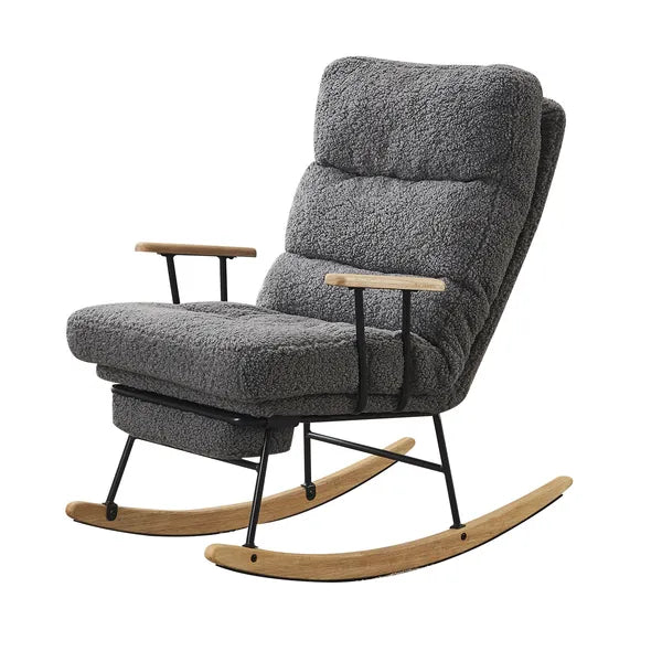 Modern Teddy Gliding Rocking Chair with High Back, Retractable Footrest, and Adjustable Back Angle for Nursery, Living Room, and Bedroom, Gray