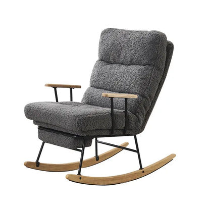 Modern Teddy Gliding Rocking Chair with High Back, Retractable Footrest, and Adjustable Back Angle for Nursery, Living Room, and Bedroom, Gray