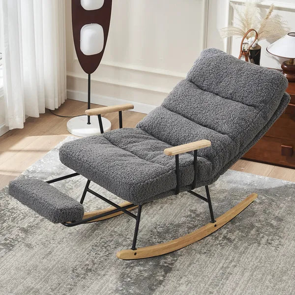 Modern Teddy Gliding Rocking Chair with High Back, Retractable Footrest, and Adjustable Back Angle for Nursery, Living Room, and Bedroom, Gray