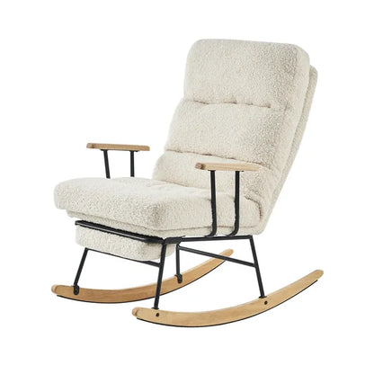 Modern Teddy Gliding Rocking Chair with High Back, Retractable Footrest, and Adjustable Back Angle for Nursery, Living Room, and Bedroom,Beige