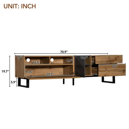 Modern TV Stand for 80'' TV with Double Storage Space, Media Console Table, Entertainment Center with Drop Down Door for Living Room, Bedroom, Home Theatre