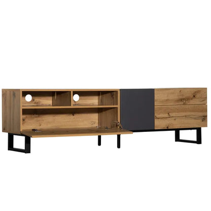 Modern TV Stand for 80'' TV with Double Storage Space, Media Console Table, Entertainment Center with Drop Down Door for Living Room, Bedroom, Home Theatre