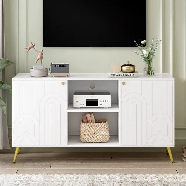 Modern TV Stand for TVs up to 55 Inches,Entertainment Center Media Console,Adjustable Shelf,Metal Legs,Handles and Anti-tip Device for Living room