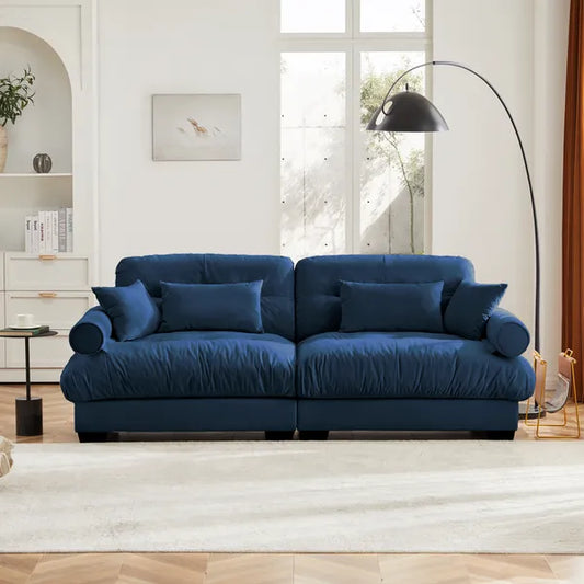 SALEModern Two-Seat Sofa with Bolstered Armrests,Velvet 2-Seat Sofa With Waist Pillows and Throw Pillows , Suitable for Living Room