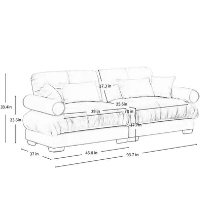 SALEModern Two-Seat Sofa with Bolstered Armrests,Velvet 2-Seat Sofa With Waist Pillows and Throw Pillows , Suitable for Living Room