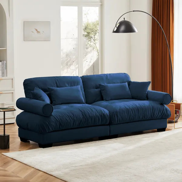 SALEModern Two-Seat Sofa with Bolstered Armrests,Velvet 2-Seat Sofa With Waist Pillows and Throw Pillows , Suitable for Living Room