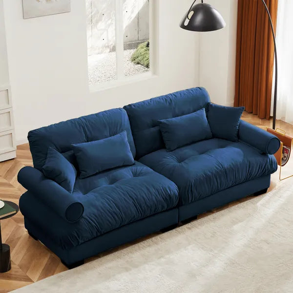 SALEModern Two-Seat Sofa with Bolstered Armrests,Velvet 2-Seat Sofa With Waist Pillows and Throw Pillows , Suitable for Living Room