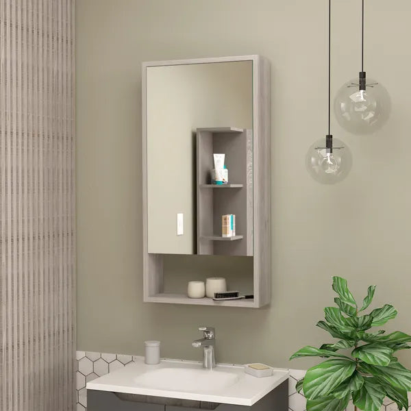 Modesto Medicine Cabinet; One Open Shelf; Mirrored Cabinet With Two Interior Shelves