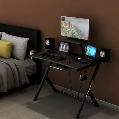 Multifunctional E-Sport Gaming Desk with Headset Hook and Cup Holder