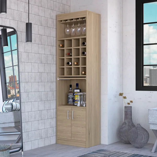 Myers Bar Cabinet; Two Shelves; Double Door Cabinet; Six Built-in Wine Rack