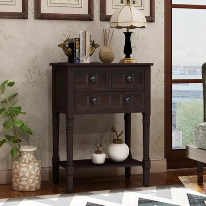 Narrow Console Table, Slim Sofa Table with Three Storage Drawers and Bottom Shelf for Living Room, Easy Assembly